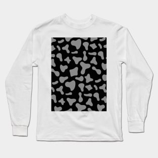 Grey Dairy Cow Print on Black Background Long Sleeve T-Shirt